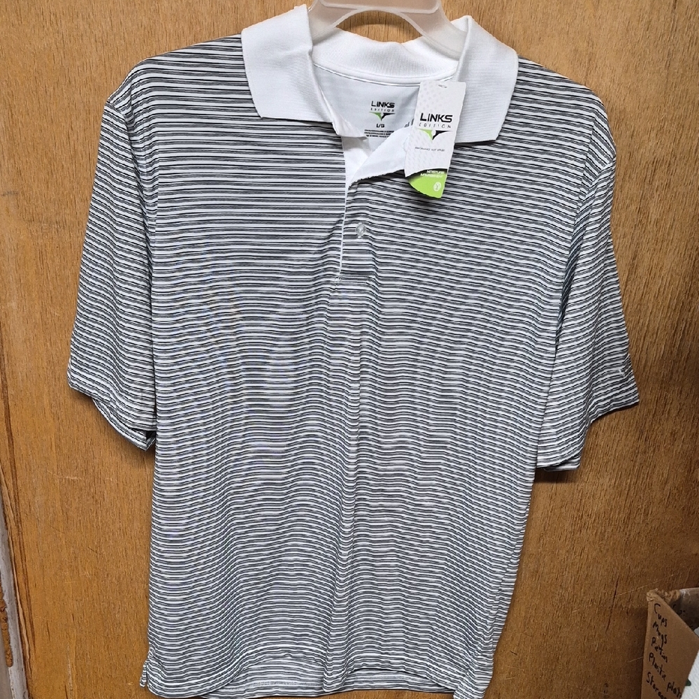 Link Men's Polo Shirt - Black and White Stripes